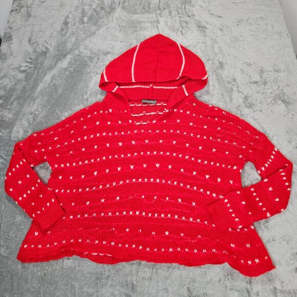 Wooden Ships Sweater Womens Small Red Mohair Wool Blend Heart Hooded Oversized - Picture 1 of 7
